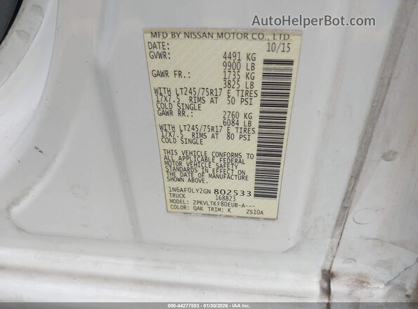 1N6AF0LY2GN802533 2016 NISSAN NV CARGO NV3500 HD White Вид підкапотного простору