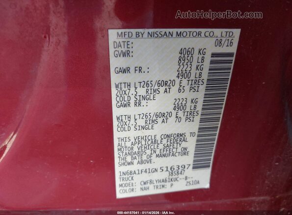 1N6BA1F41GN516397 2016 NISSAN TITAN XD Burgundy Engine compartment view