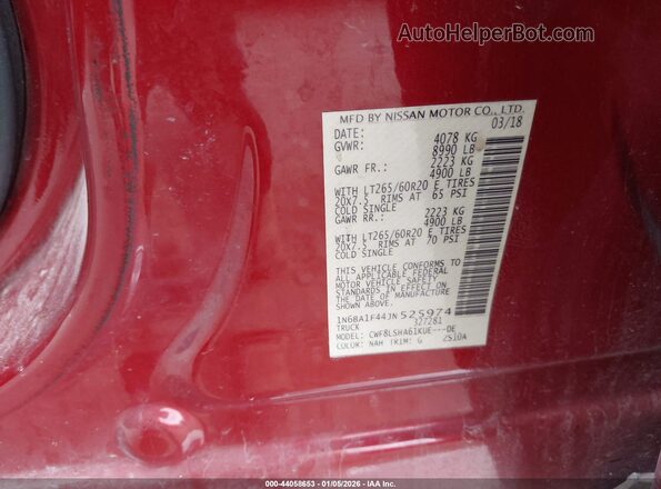 1N6BA1F44JN525974 2018 NISSAN TITAN XD Red ძრავის განყოფილების ხედი