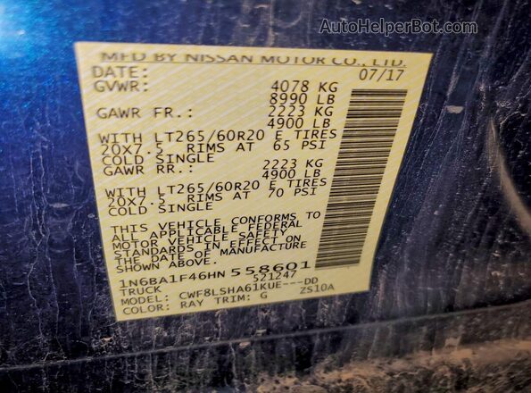 1N6BA1F46HN558601 2017 NISSAN TITAN Blue Widok komory silnika