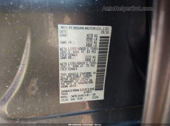 1N6BA1F48HN508198 2017 NISSAN TITAN XD Gray Engine compartment view