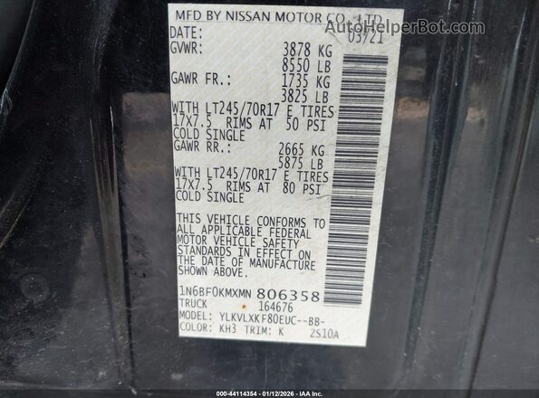 1N6BF0KMXMN806358 2021 NISSAN NV CARGO NV1500 Black ძრავის განყოფილების ხედი