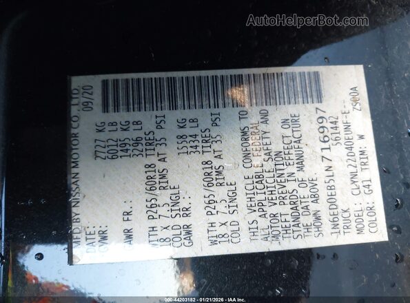 1N6ED0EB5LN716997 2020 NISSAN FRONTIER Black Engine compartment view