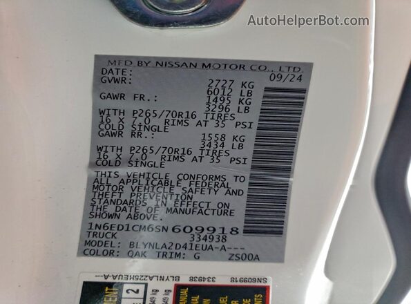 1N6ED1CM6SN609918 2025 NISSAN FRONTIER White 
