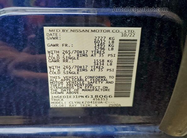 1N6ED1EJ1PN618066 2023 NISSAN FRONTIER Blue 