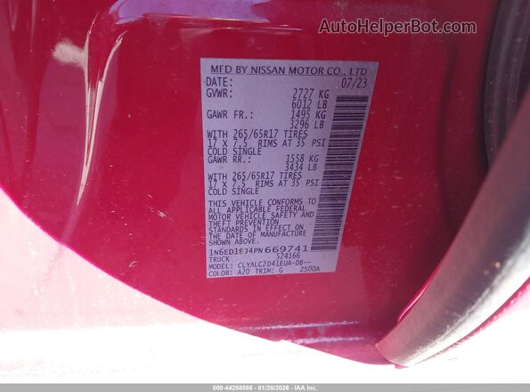 1N6ED1EJ4PN669741 2023 NISSAN FRONTIER Red Widok komory silnika