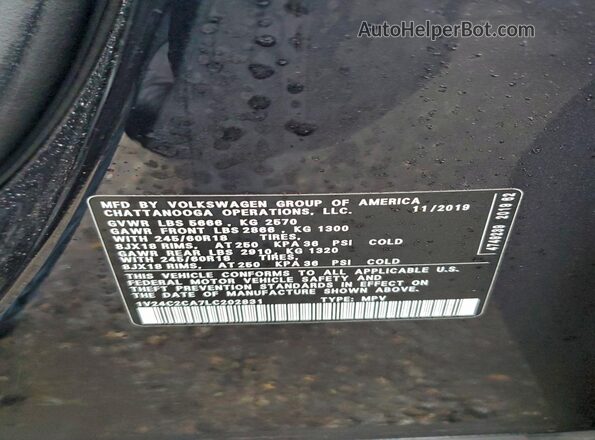 1V24C2CA7LC202831 2020 VOLKSWAGEN ATLAS Black Vista de la etiqueta del VIN