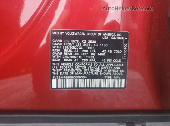 1V25MPE85RC005304 2024 VOLKSWAGEN ID.4 Red Widok komory silnika