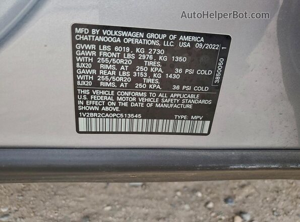 1V2BR2CA0PC513545 2023 VOLKSWAGEN ATLAS Серебряный Вид наклейки с VIN-кодом