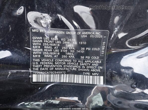 1V2CR2CA7SC545972 2025 VOLKSWAGEN ATLAS Black 