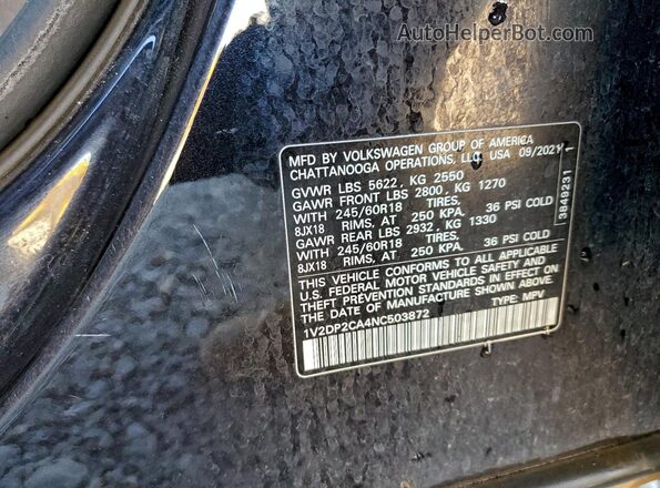 1V2DP2CA4NC503872 2022 VOLKSWAGEN ATLAS Черный Вид наклейки с VIN-кодом