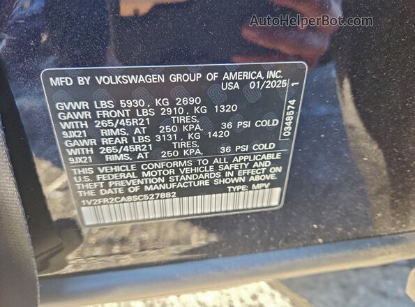 1V2FR2CA8SC527882 2025 VOLKSWAGEN ATLAS Black Widok naklejki z numerem VIN