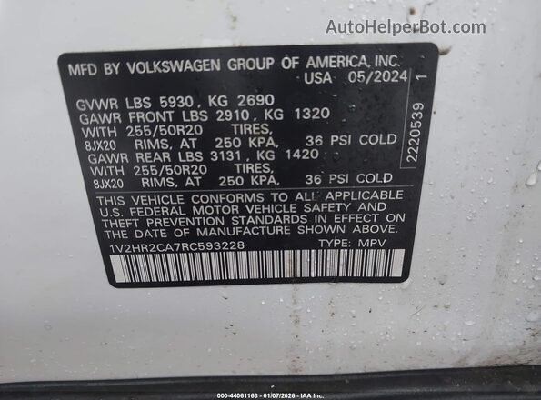 1V2HR2CA7RC593228 2024 VOLKSWAGEN ATLAS White ძრავის განყოფილების ხედი