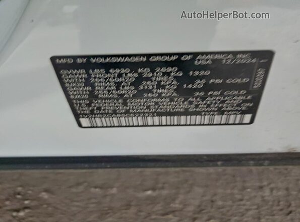 1V2HR2CA8SC522321 2025 VOLKSWAGEN ATLAS White VIN კოდის სტიკერის ხედი
