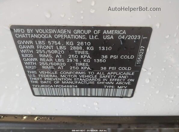 1V2JR2CA1PC548834 2023 VOLKSWAGEN ATLAS White Widok komory silnika