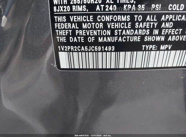 1V2PR2CA5JC591493 2018 VOLKSWAGEN ATLAS Gray 