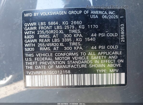 1V2VRPE81SC012158 2025 VOLKSWAGEN ID.4 Gray ძრავის განყოფილების ხედი