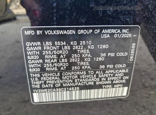 1V2WE2CA3SC214525 2025 VOLKSWAGEN ATLAS Black 