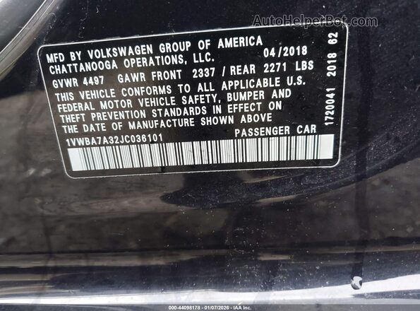 1VWBA7A32JC036101 2018 VOLKSWAGEN PASSAT Black Вид підкапотного простору