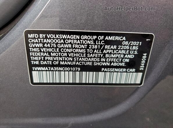 1VWMA7A35NC001079 2022 VOLKSWAGEN PASSAT Серый Вид подкапотного пространства