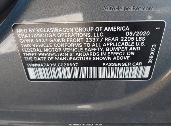 1VWMA7A36LC026697 2020 VOLKSWAGEN PASSAT Gray Engine compartment view