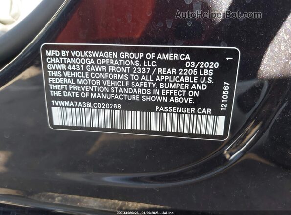 1VWMA7A38LC020268 2020 VOLKSWAGEN PASSAT Black Vista del compartimento del motor