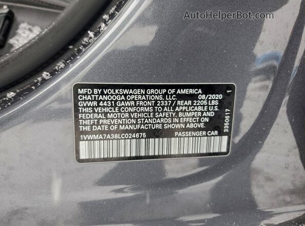1VWMA7A38LC024675 2020 VOLKSWAGEN PASSAT Gray Շարժիչի բաժամունքի տեսք