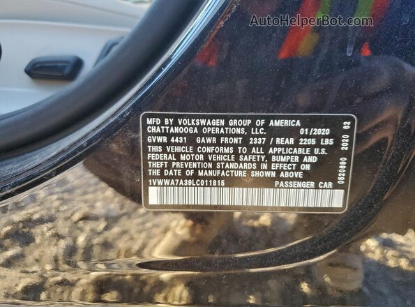 1VWWA7A39LC011815 2020 VOLKSWAGEN PASSAT Черный Вид наклейки с VIN-кодом