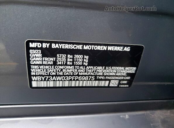 WBY73AW03PFP69875 2023 BMW I4 Gray VIN კოდის სტიკერის ხედი