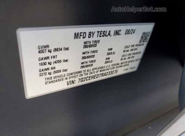 7G2CEHED7RA033076 2024 TESLA CYBERTRUCK Silver Vista de la etiqueta del VIN
