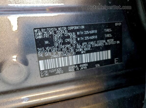 JTMAB3FVXMD051281 2021 TOYOTA RAV4 Gray Widok wnętrza 360 stopni