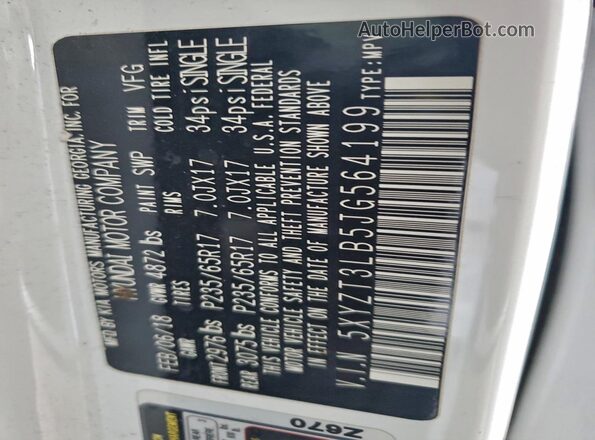 5XYZT3LB5JG564199 2018 HYUNDAI SANTA FE White 