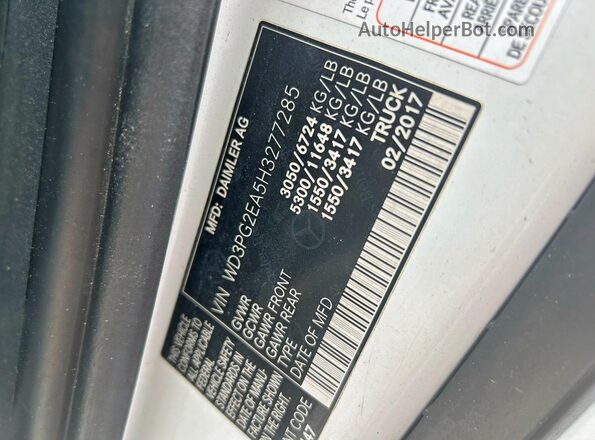 WD3PG2EA5H3277285 2017 MERCEDES-BENZ METRIS White 