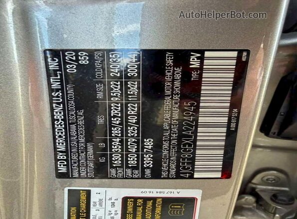 4JGFF8GEXLA224945 2020 MERCEDES-BENZ GLS-CLASS Gray 