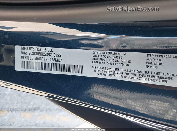 2C3CDBCK5SR210195 2025 DODGE CHARGER Dark Blue Vista del compartimento del motor