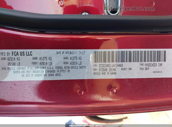 2C3CDXBG1JH114403 2018 DODGE CHARGER Красный Вид подкапотного пространства