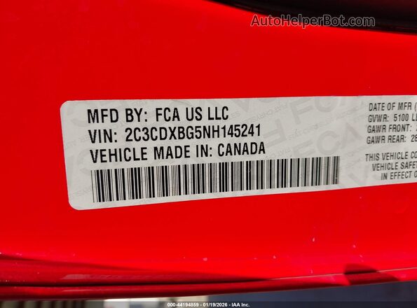 2C3CDXBG5NH145241 2022 DODGE CHARGER Red Շարժիչի բաժամունքի տեսք