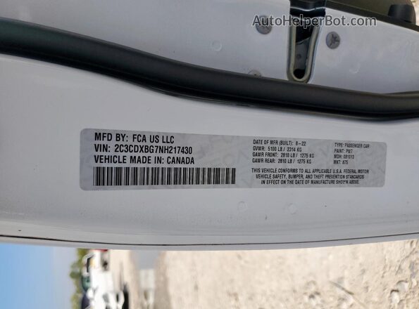 2C3CDXBG7NH217430 2022 DODGE CHARGER Белый Вид наклейки с VIN-кодом