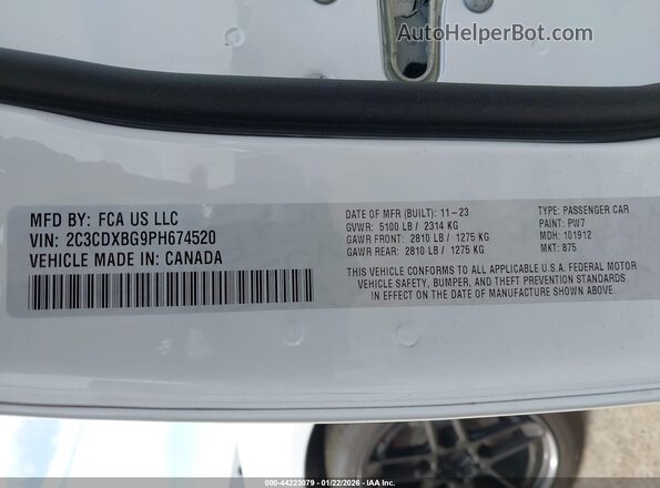 2C3CDXBG9PH674520 2023 DODGE CHARGER Белый Вид подкапотного пространства