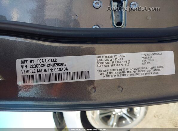 2C3CDXBGXNH263947 2022 DODGE CHARGER Gray Engine compartment view