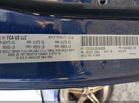 2C3CDXGJ3GH340598 2016 DODGE CHARGER Blue Widok komory silnika