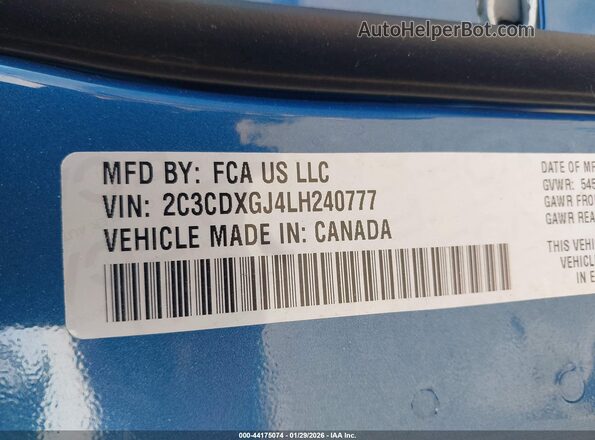 2C3CDXGJ4LH240777 2020 DODGE CHARGER Blue Вид підкапотного простору