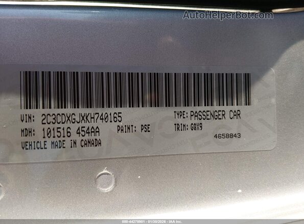 2C3CDXGJXKH740165 2019 DODGE CHARGER Silver Engine compartment view