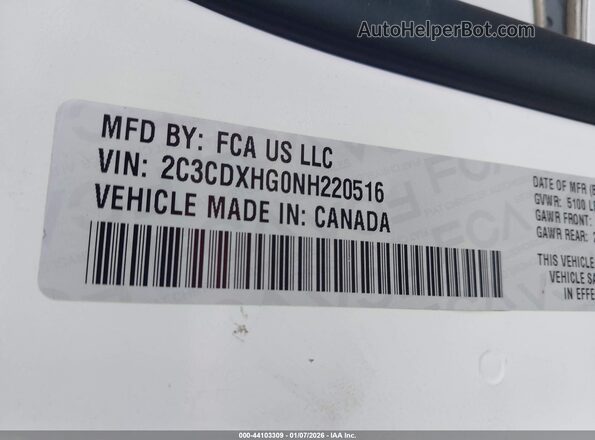 2C3CDXHG0NH220516 2022 DODGE CHARGER White Вид підкапотного простору