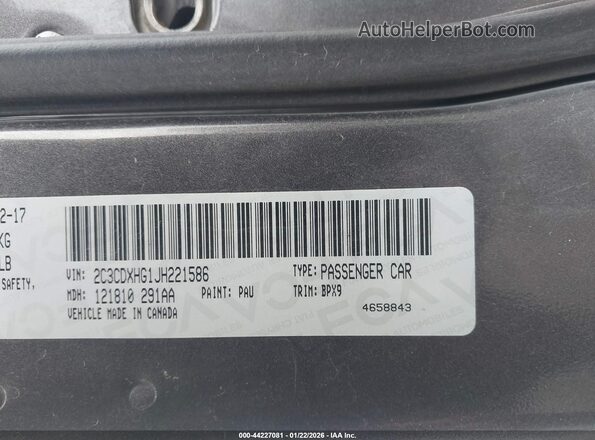 2C3CDXHG1JH221586 2018 DODGE CHARGER Gray 