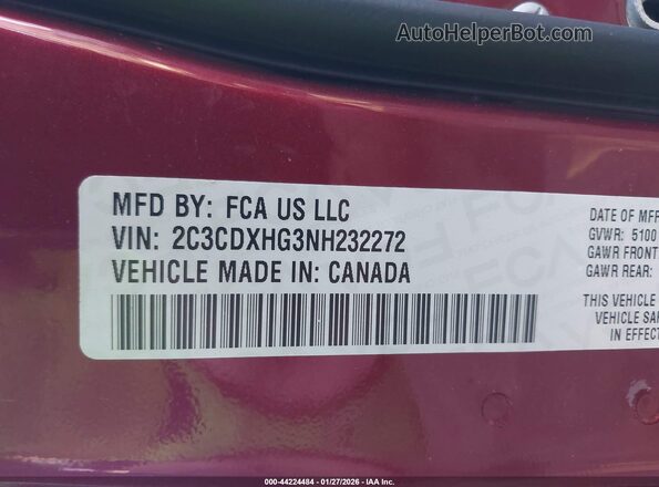 2C3CDXHG3NH232272 2022 DODGE CHARGER Red ძრავის განყოფილების ხედი