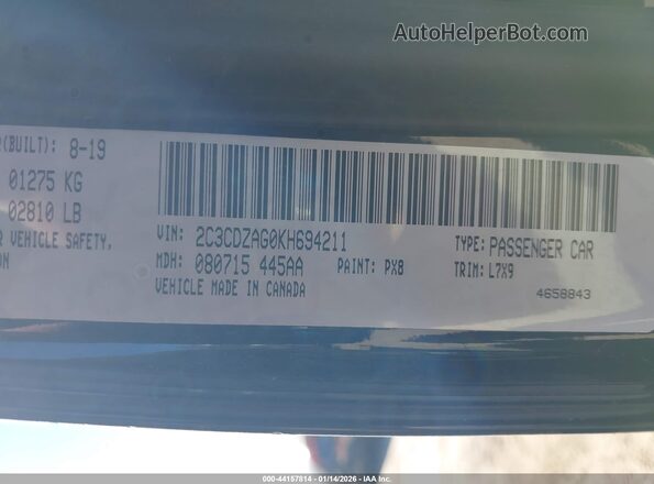 2C3CDZAG0KH694211 2019 DODGE CHALLENGER Black Engine compartment view