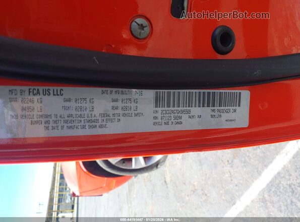 2C3CDZAG7GH305569 2016 DODGE CHALLENGER Оранжевый Вид подкапотного пространства