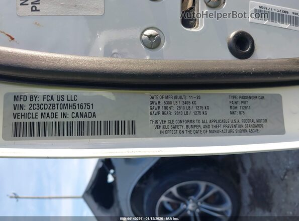 2C3CDZBT0MH516751 2021 DODGE CHALLENGER White Շարժիչի բաժամունքի տեսք