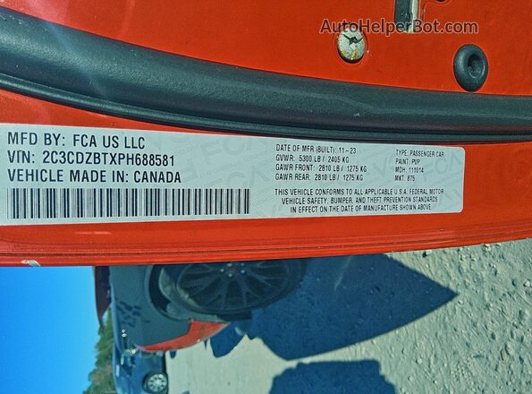 2C3CDZBTXPH688581 2023 DODGE CHALLENGER Orange 